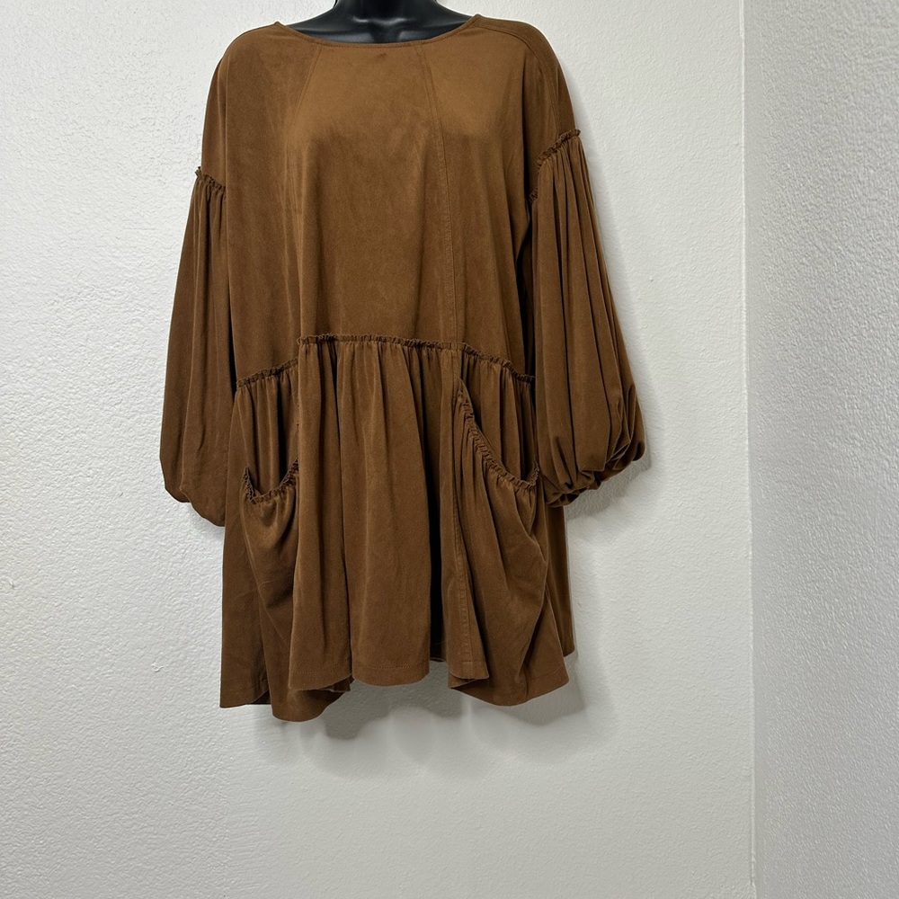 Free People Brown Long Sleeve Tunic Mini Dress